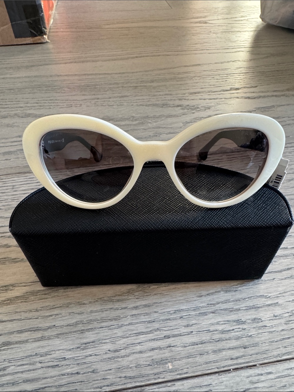 Prada White Cat-Eye Women's Sunglasses with Gray Lenses